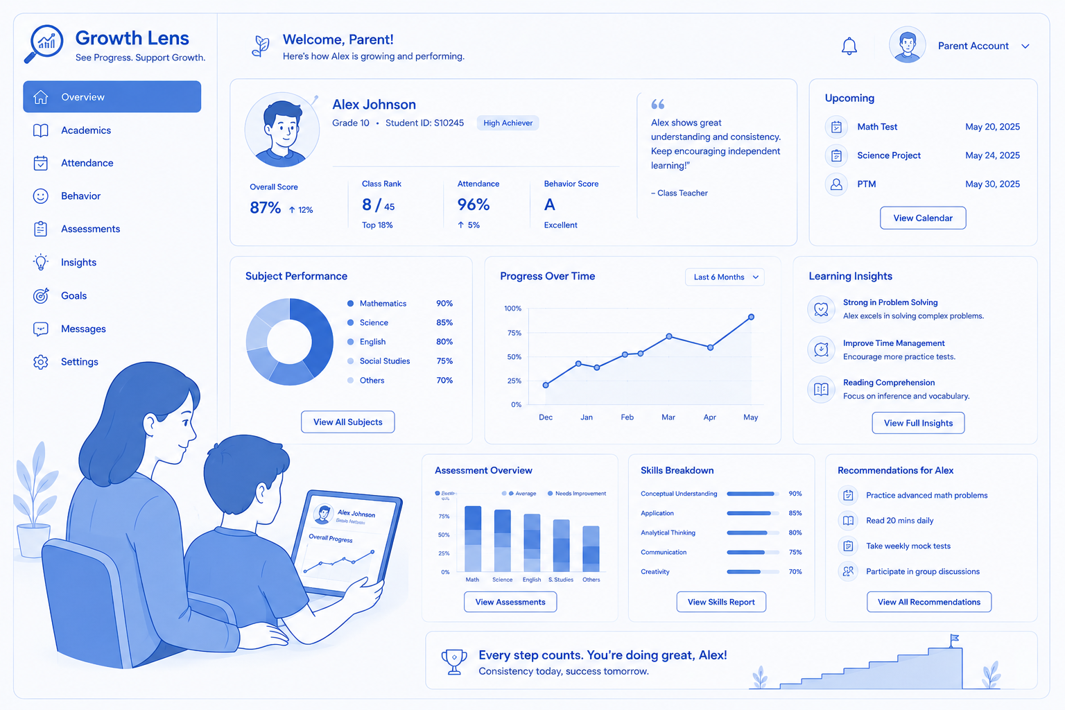 Growth Lens - Parents Viewing Learning Performance Analytics